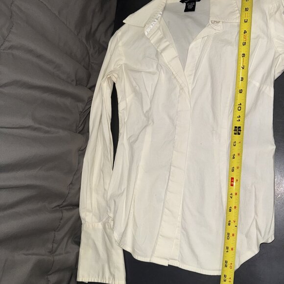 Moda International Button Up Shirt Women’s Size 2XS Ivory Long Sleeve Collared - Picture 13 of 16